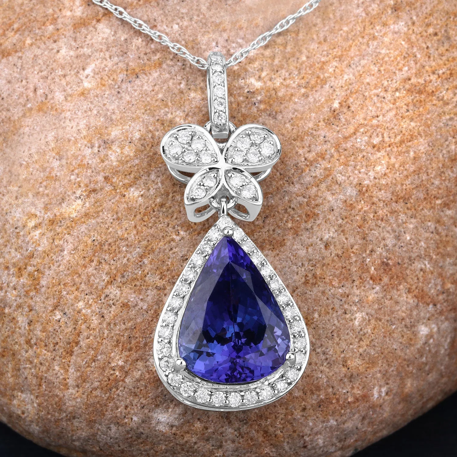5.54 Carat Genuine Tanzanite and White Diamond 18K White Gold Pendant - Image 4