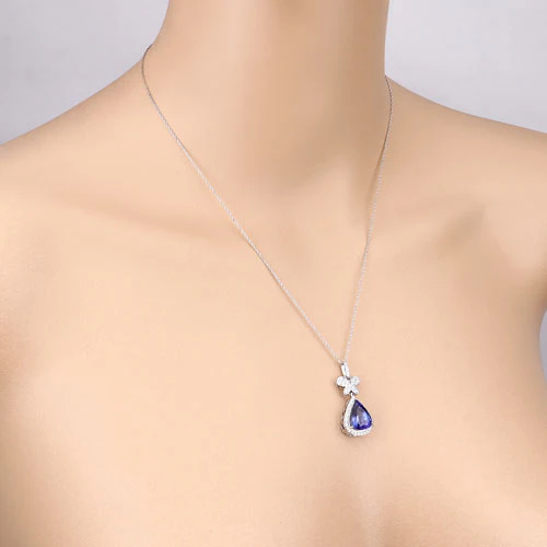 5.54 Carat Genuine Tanzanite and White Diamond 18K White Gold Pendant - Image 9