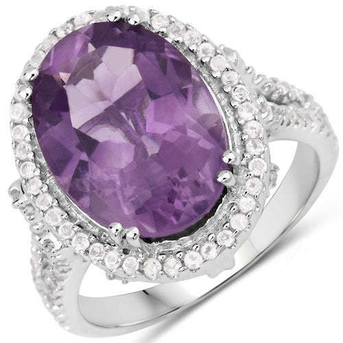 5.55 Carat Genuine Amethyst & White Topaz .925 Sterling Silver Ring - Image 4