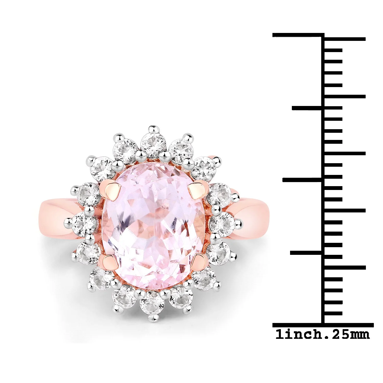 5.56 Carat Genuine Kunzite and White Topaz .925 Sterling Silver Ring - Image 3