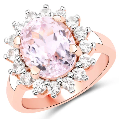 5.56 Carat Genuine Kunzite and White Topaz .925 Sterling Silver Ring - Image 4