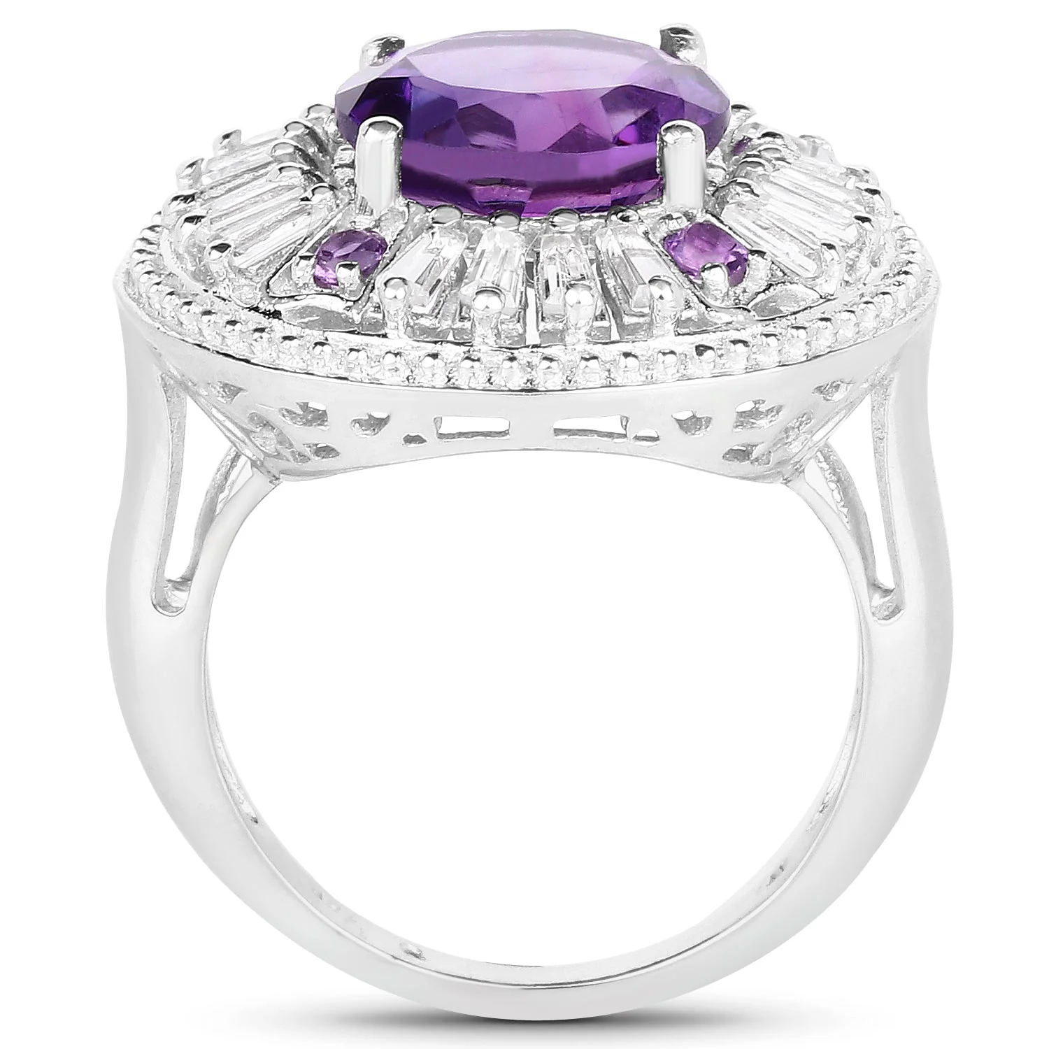 5.58 Carat Genuine Amethyst and White Topaz .925 Sterling Silver Ring - Image 2