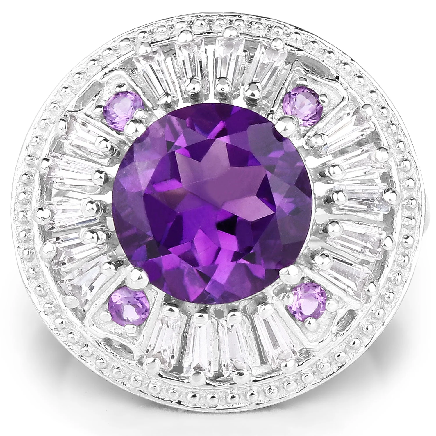 5.58 Carat Genuine Amethyst and White Topaz .925 Sterling Silver Ring - Image 3