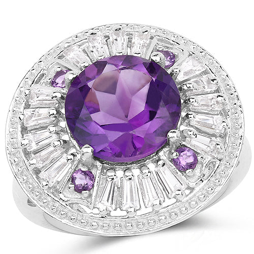 5.58 Carat Genuine Amethyst and White Topaz .925 Sterling Silver Ring - Image 4