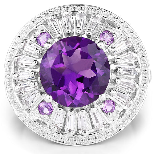 5.58 Carat Genuine Amethyst and White Topaz .925 Sterling Silver Ring - Image 6