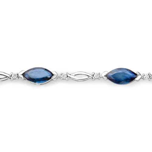 5.58 Carat Genuine Blue Sapphire and White Diamond 14K White Gold Bracelet - Image 2
