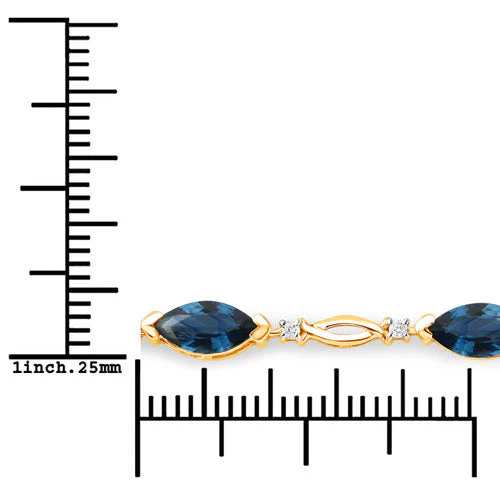 5.58 Carat Genuine Blue Sapphire and White Diamond 14K Yellow Gold Bracelet - Image 3