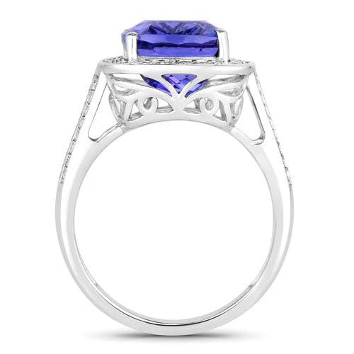 5.59 Carat Genuine Tanzanite and White Diamond 14K White Gold Ring - Image 2