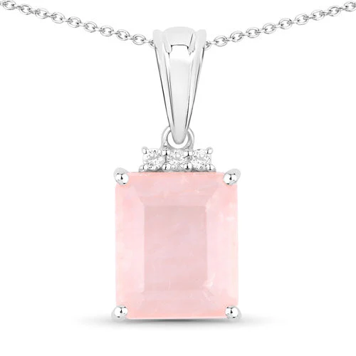 5.63 Carat Genuine Rose Quartz and White Topaz .925 Sterling Silver Pendant