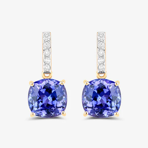 5.64 Carat Genuine Tanzanite and White Diamond 14K Yellow Gold Earrings - Image 11