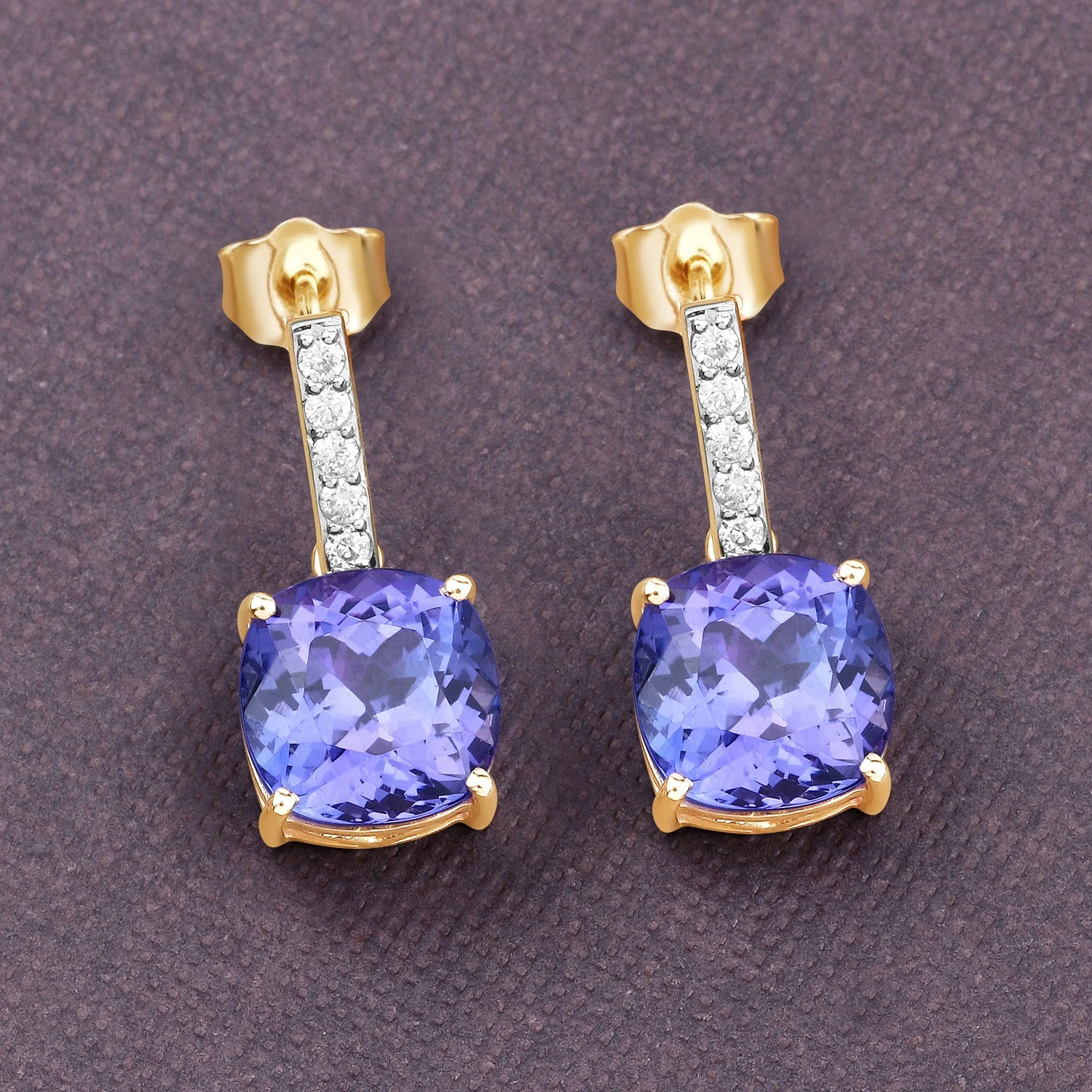 5.64 Carat Genuine Tanzanite and White Diamond 14K Yellow Gold Earrings - Image 2