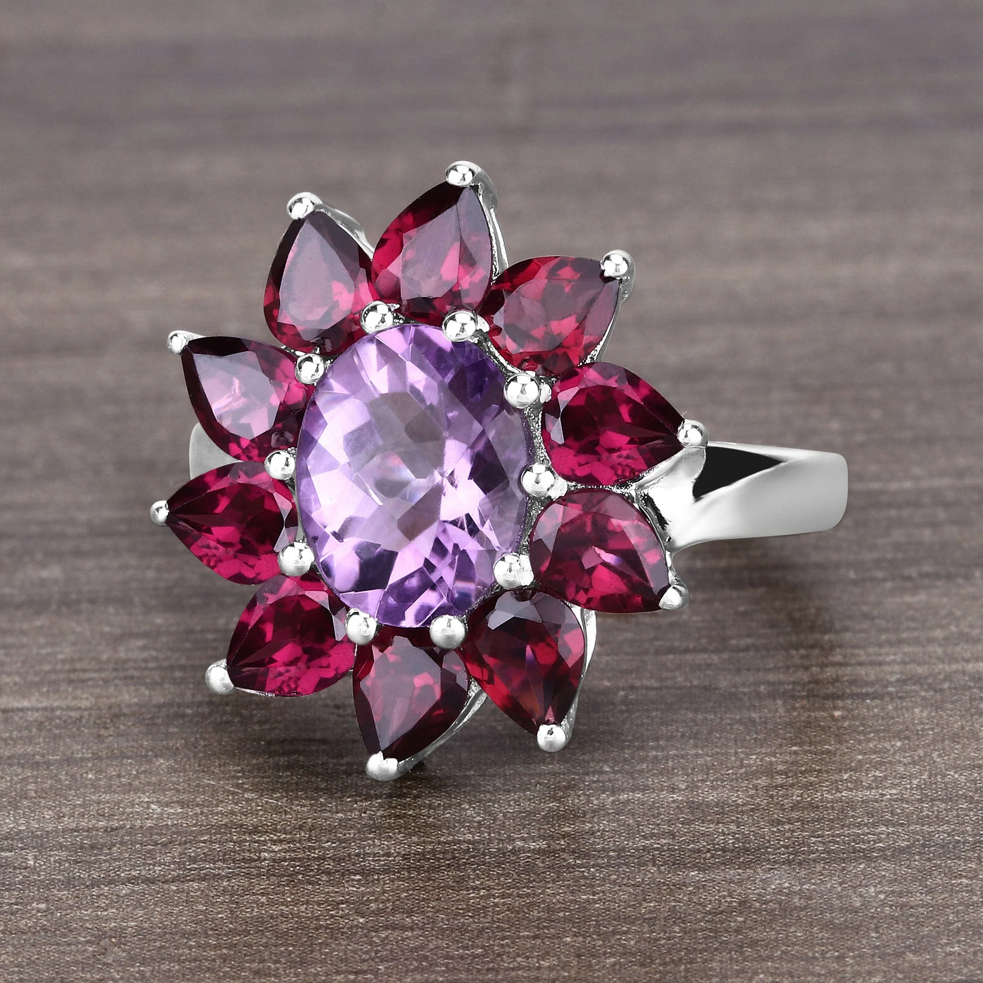 5.65 Carat Genuine Amethyst and Rhodolite .925 Sterling Silver Ring - Image 4