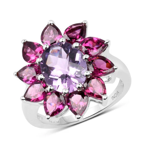 5.65 Carat Genuine Amethyst and Rhodolite .925 Sterling Silver Ring - Image 5