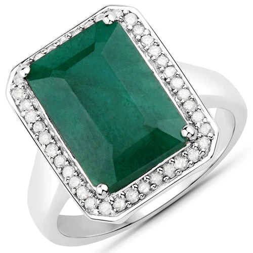 5.72 Carat Dyed Emerald and White Diamond .925 Sterling Silver Ring - Image 3