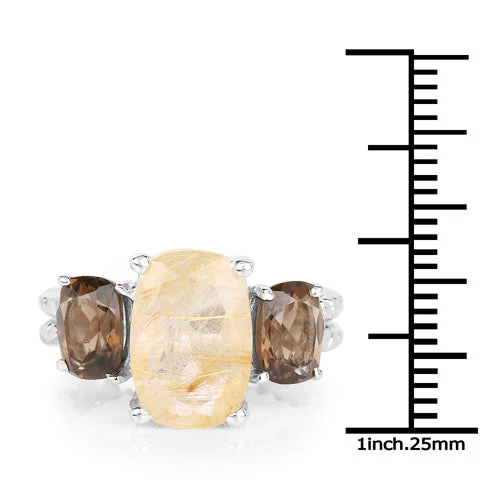 5.75 Carat Genuine Golden Rutile & Smoky Quartz .925 Sterling Silver Ring - Image 3