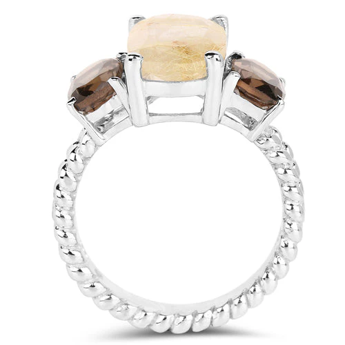 5.75 Carat Genuine Golden Rutile & Smoky Quartz .925 Sterling Silver Ring - Image 5