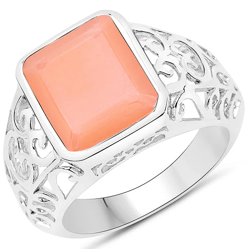 5.75 Carat Genuine Peach Moonstone .925 Sterling Silver Ring - Image 5