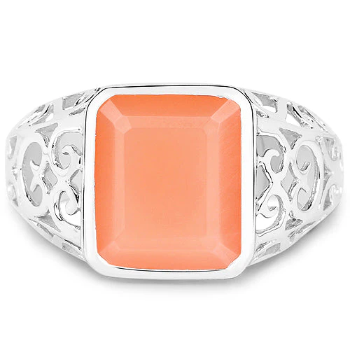 5.75 Carat Genuine Peach Moonstone .925 Sterling Silver Ring - Image 8