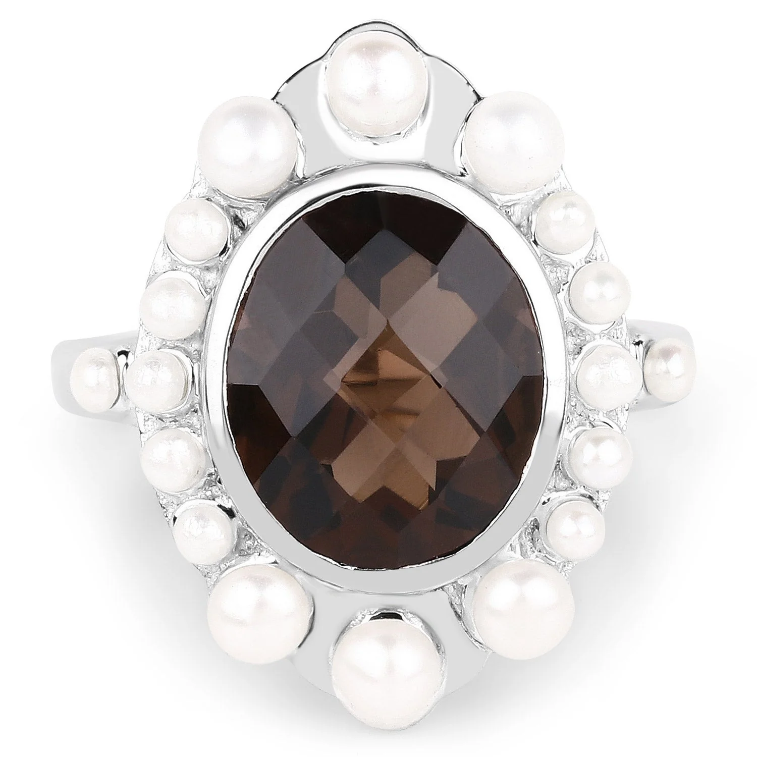 5.75 Carat Genuine Smoky Quartz and Pearl .925 Sterling Silver Ring - Image 3