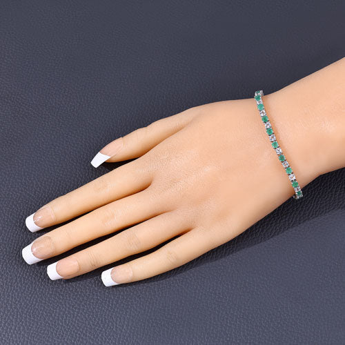 5.77 Carat Genuine Emerald and White Topaz .925 Sterling Silver Bracelet - Image 6
