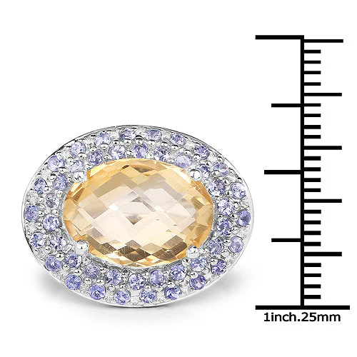 5.78 Carat Genuine Citrine and Tanzanite .925 Sterling Silver Ring - Image 7