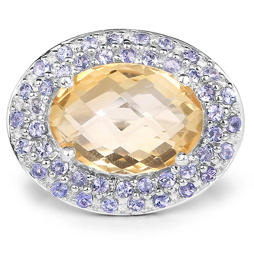 5.78 Carat Genuine Citrine and Tanzanite .925 Sterling Silver Ring - Image 8