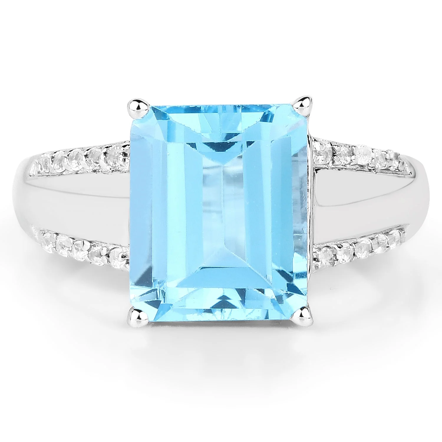 5.78 Carat Genuine Swiss Blue Topaz and White Topaz .925 Sterling Silver Ring - Image 3