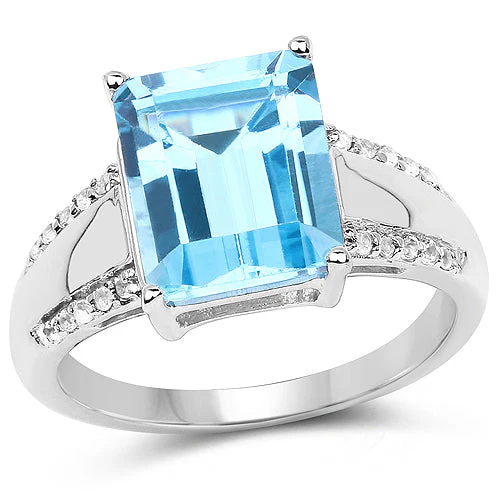 5.78 Carat Genuine Swiss Blue Topaz and White Topaz .925 Sterling Silver Ring - Image 4