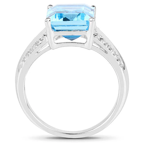 5.78 Carat Genuine Swiss Blue Topaz and White Topaz .925 Sterling Silver Ring - Image 5