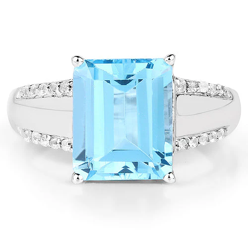 5.78 Carat Genuine Swiss Blue Topaz and White Topaz .925 Sterling Silver Ring - Image 6