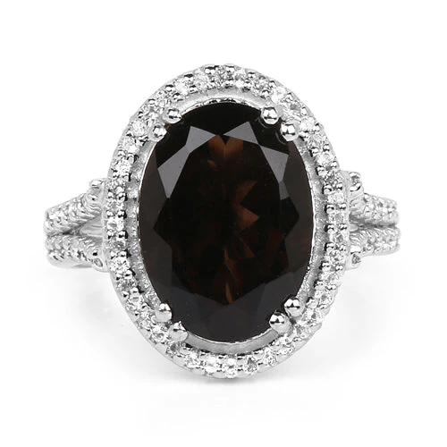5.80 Carat Genuine Smoky Quartz & White Topaz .925 Sterling Silver Ring - Image 6