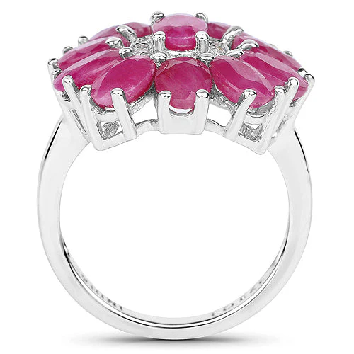 5.83 Carat Genuine Ruby and White Zircon .925 Sterling Silver Ring - Image 5