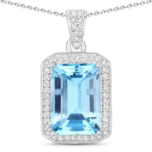 5.85 Carat Genuine Blue Topaz and White Diamond .925 Sterling Silver Pendant - Image 2