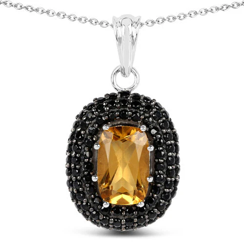 5.85 Carat Genuine Citrine and Black Spinel .925 Sterling Silver Pendant - Image 3