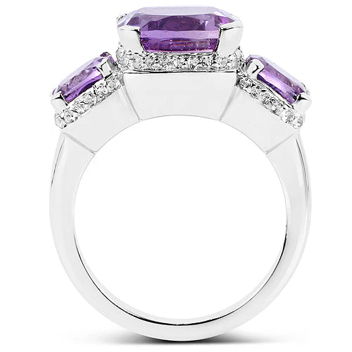 5.85 Carat Genuine Pink Amethyst and White Topaz .925 Sterling Silver Ring - Image 2