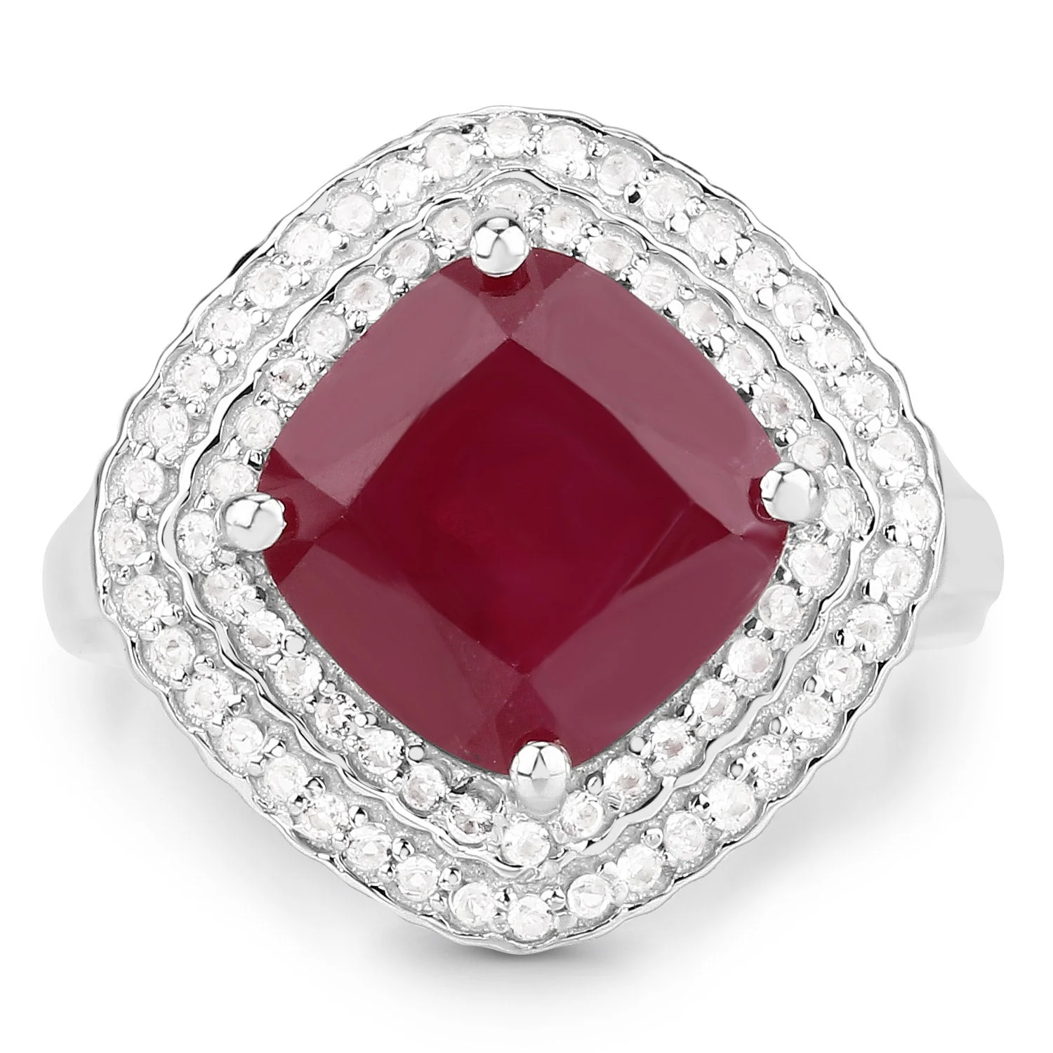 5.86 Carat Glass Filled Ruby and White Topaz .925 Sterling Silver Ring - Image 3