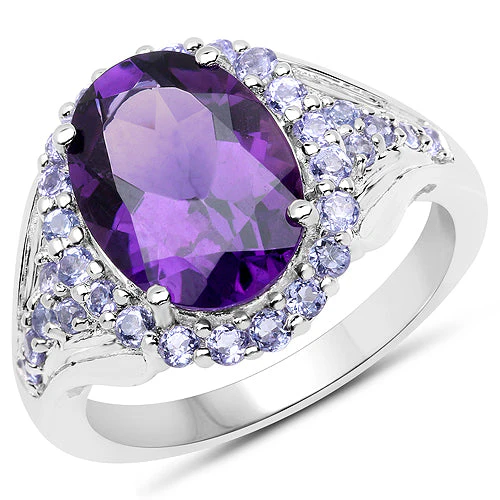 5.90 Carat Genuine Amethyst and Tanzanite .925 Sterling Silver Ring - Image 5