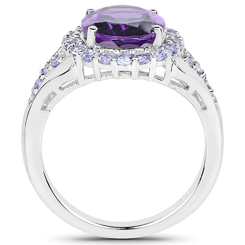 5.90 Carat Genuine Amethyst and Tanzanite .925 Sterling Silver Ring - Image 6