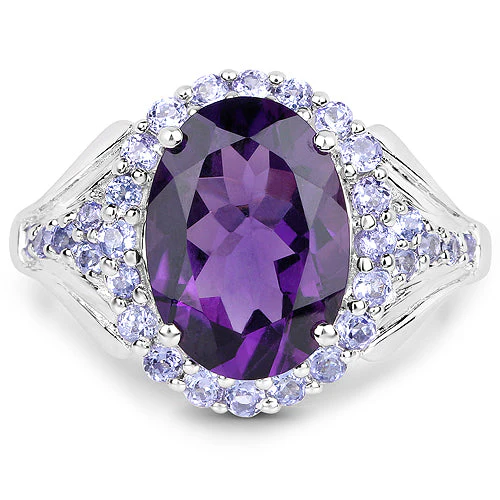 5.90 Carat Genuine Amethyst and Tanzanite .925 Sterling Silver Ring - Image 8