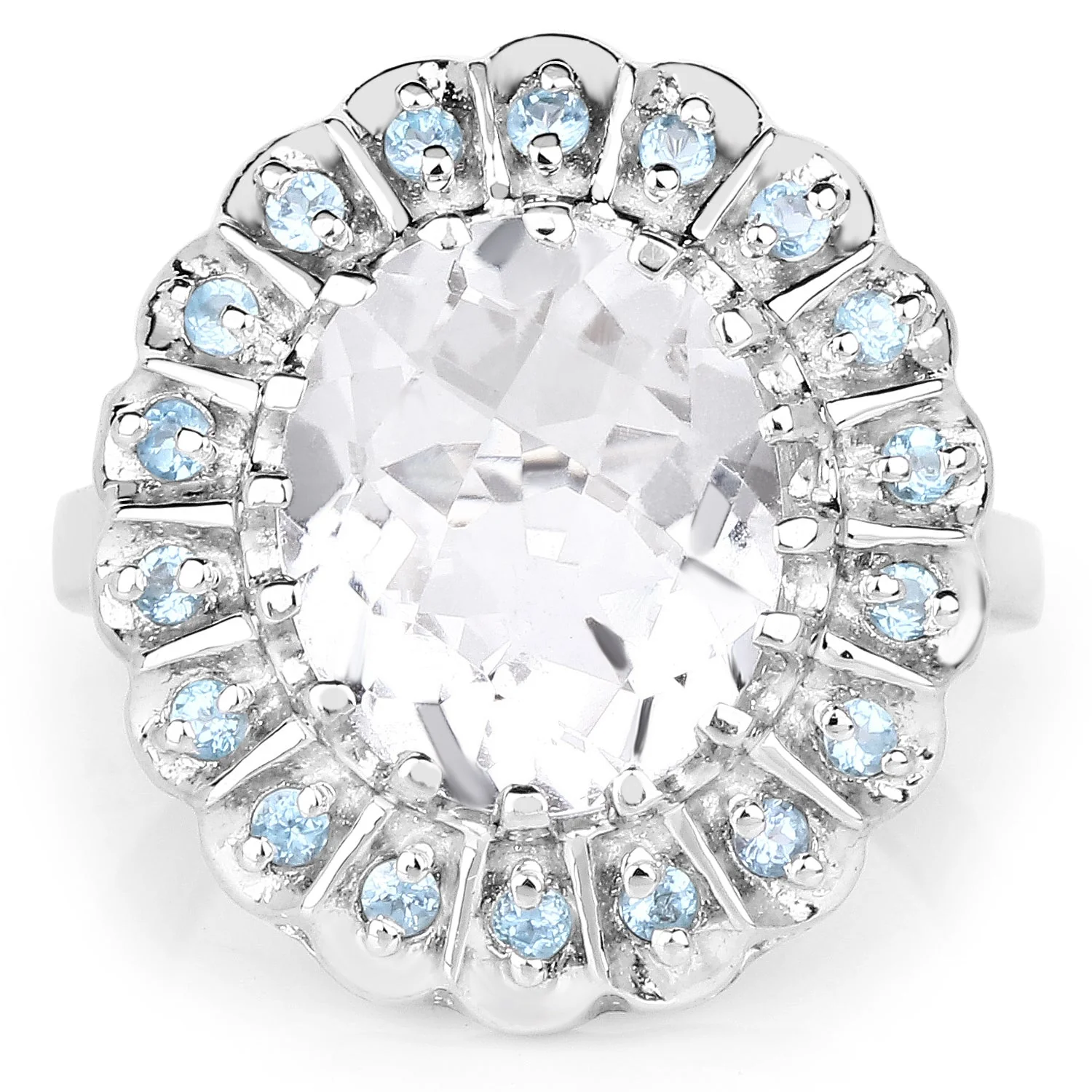5.90 Carat Genuine Crystal Quartz and Swiss Blue Topaz .925 Sterling Silver Ring - Image 3