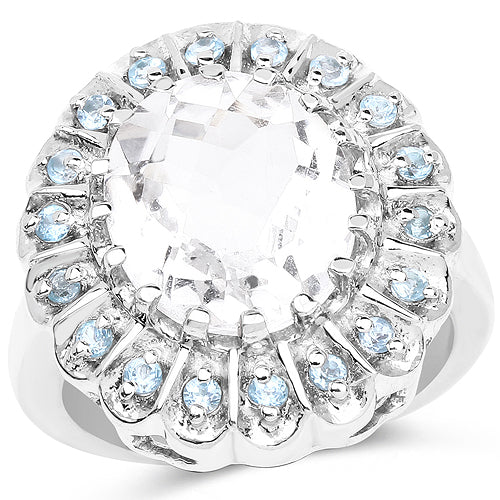 5.90 Carat Genuine Crystal Quartz and Swiss Blue Topaz .925 Sterling Silver Ring - Image 5