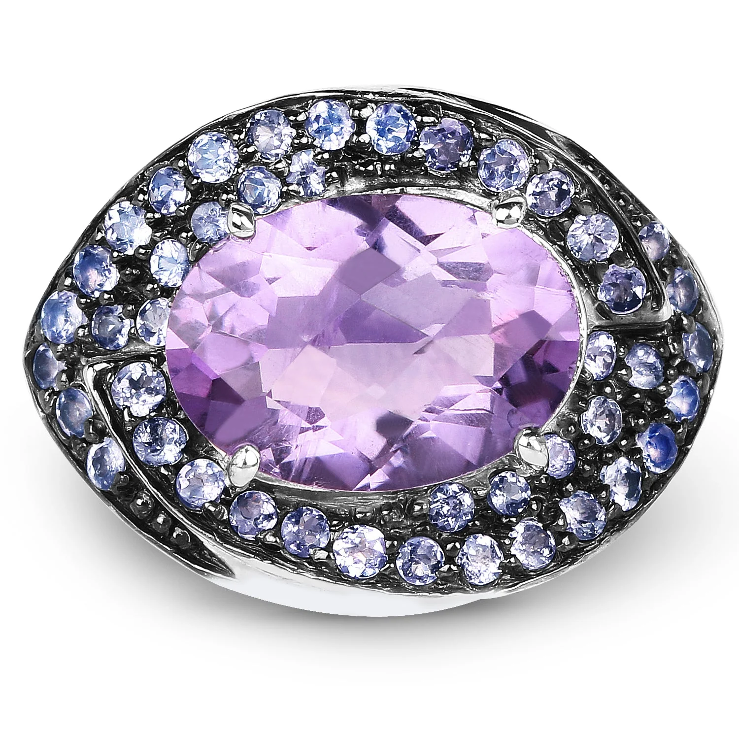5.95 Carat Genuine Amethyst and Tanzanite .925 Sterling Silver Ring - Image 3