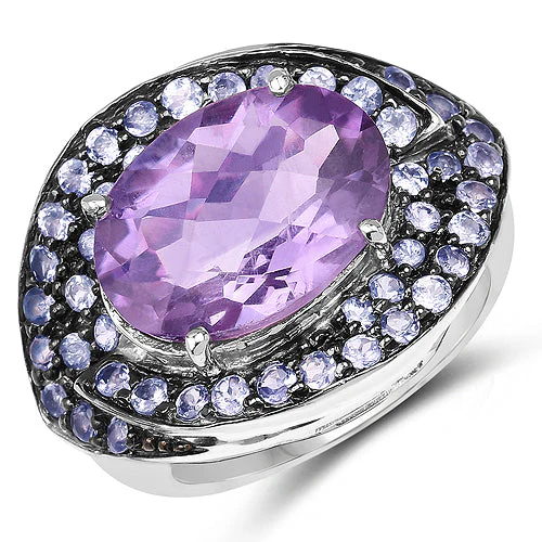 5.95 Carat Genuine Amethyst and Tanzanite .925 Sterling Silver Ring - Image 4