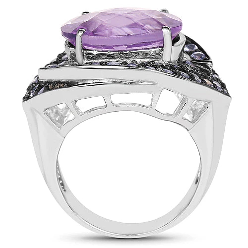 5.95 Carat Genuine Amethyst and Tanzanite .925 Sterling Silver Ring - Image 5