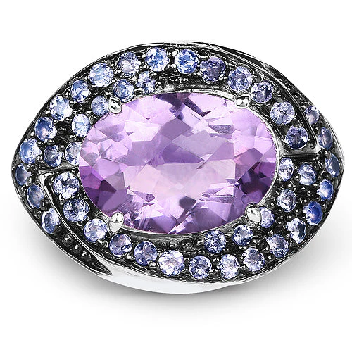 5.95 Carat Genuine Amethyst and Tanzanite .925 Sterling Silver Ring - Image 6