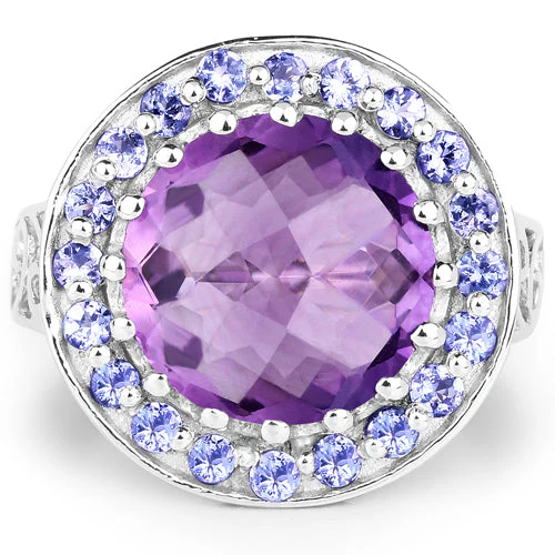 5.95 Carat Genuine Amethyst and Tanzanite .925 Sterling Silver Ring - Image 6