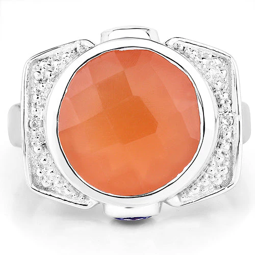 5.99 Carat Genuine Peach Moonstone, Tanzanite and White Topaz .925 Sterling Silver Ring - Image 6