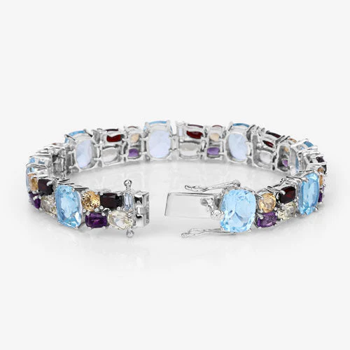 51.36 Carat Genuine Multi Stones .925 Sterling Silver Bracelet - Image 6