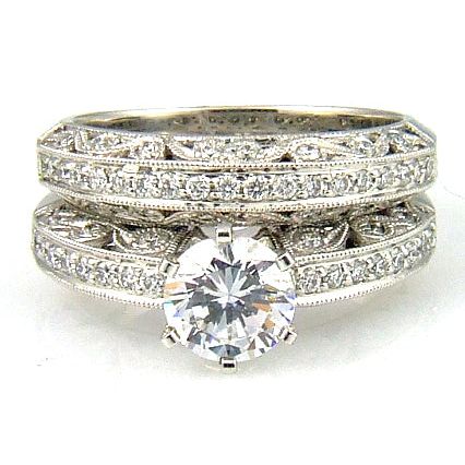 .54ct Antique Style Engagement Ring Set 18KT White Gold - Image 5
