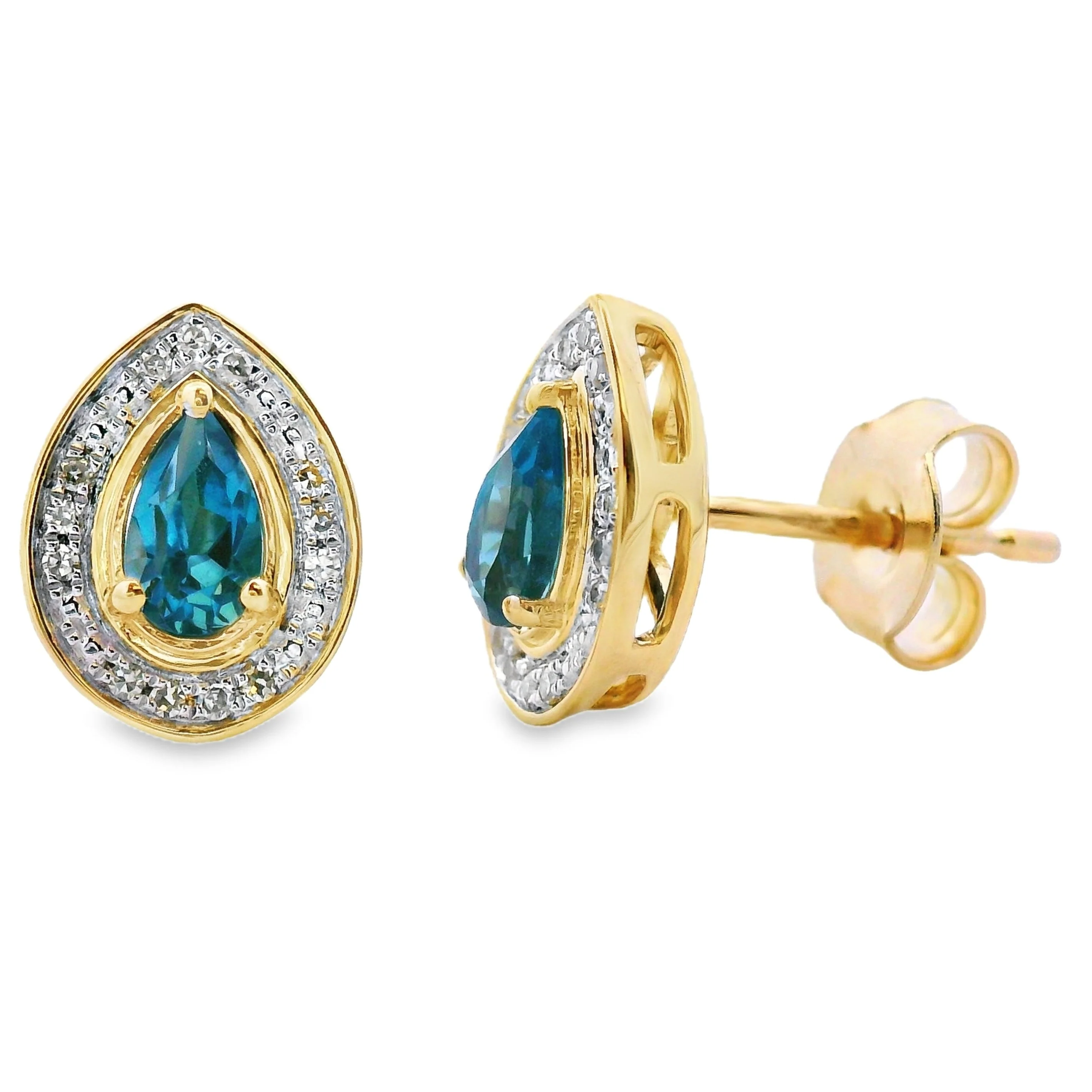 .57ct London Blue Topaz Stud Earrings 10KT Yellow Gold - Image 2